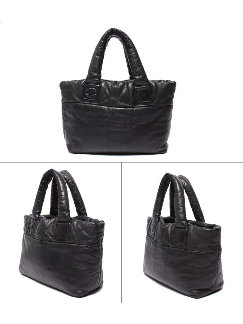 Chanel Tote Shoulder Bag Silver Coco Cocoon